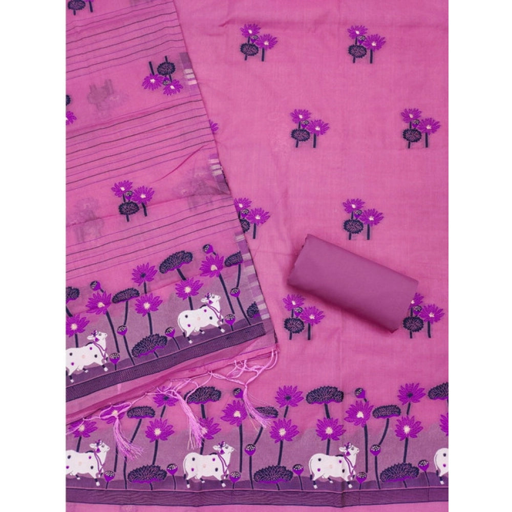Vaystra Banarasi Silk Printed Unstitched Salwar Suit Material With Dupatta – Pink
