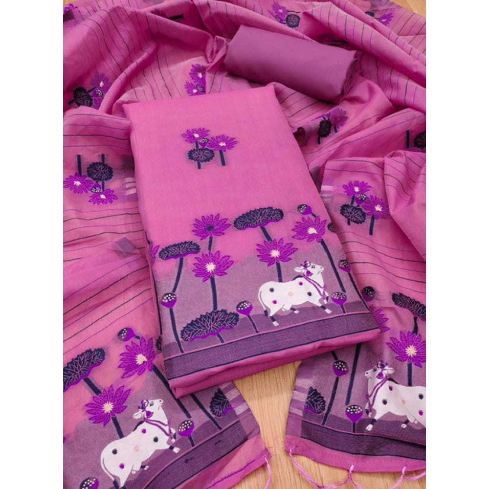 Vaystra Banarasi Silk Printed Unstitched Salwar Suit Material With Dupatta – Pink