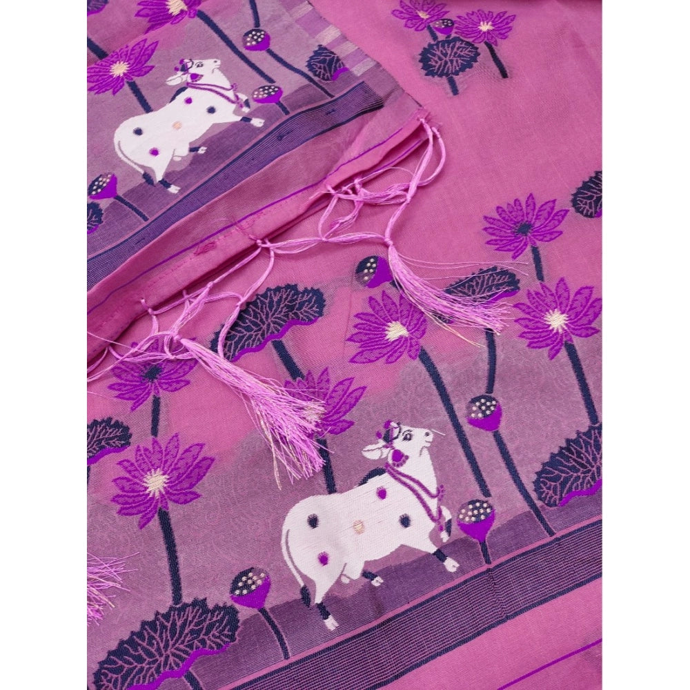 Vaystra Banarasi Silk Printed Unstitched Salwar Suit Material With Dupatta – Pink