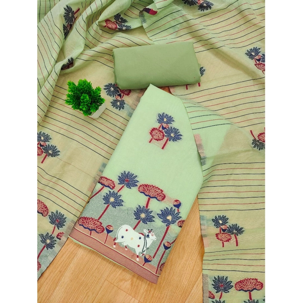 Vaystra Banarasi Silk Printed Unstitched Salwar Suit Material With Dupatta – Pista