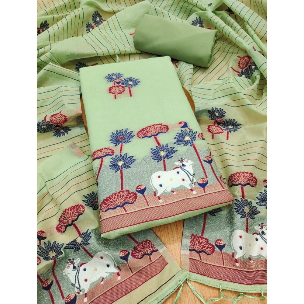 Vaystra Banarasi Silk Printed Unstitched Salwar Suit Material With Dupatta – Pista