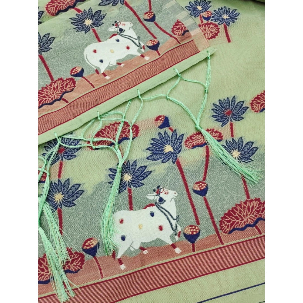 Vaystra Banarasi Silk Printed Unstitched Salwar Suit Material With Dupatta – Pista