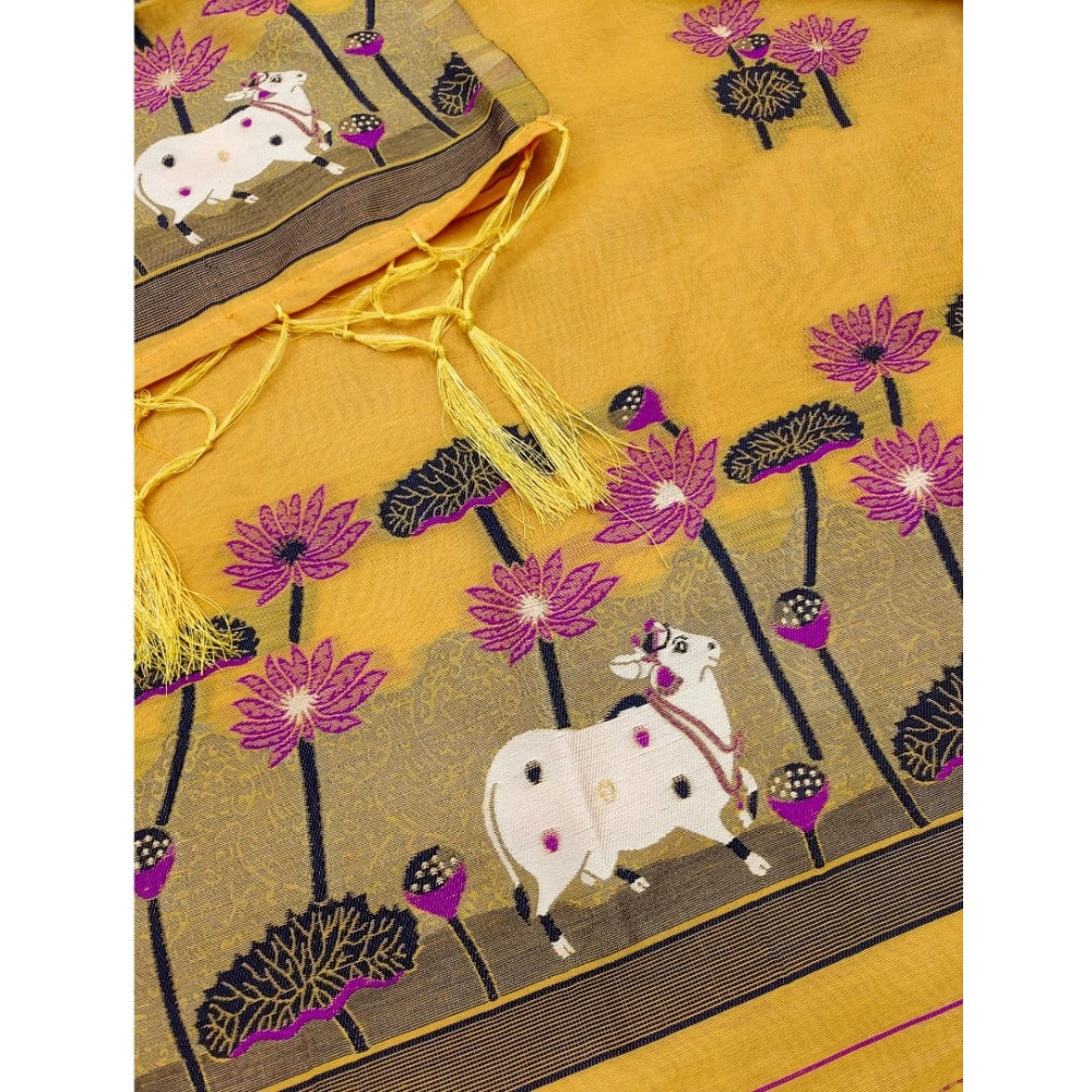 Vaystra Banarasi Silk Printed Unstitched Salwar Suit Material With Dupatta – Yellow