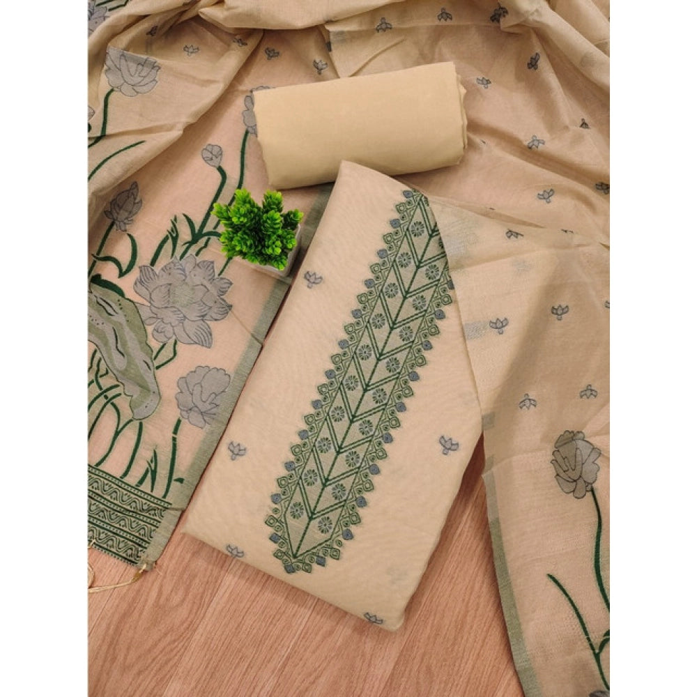 Vaystra Banarasi Silk Printed Unstitched Salwar Suit Material With Dupatta – Cream
