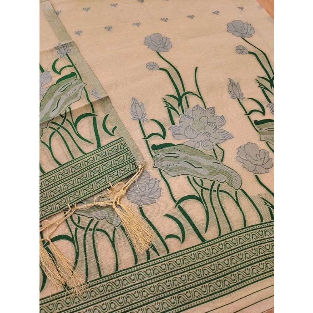 Vaystra Banarasi Silk Printed Unstitched Salwar Suit Material With Dupatta – Cream