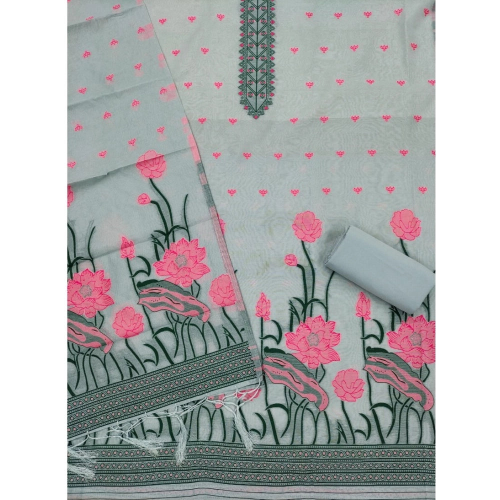 Vaystra Banarasi Silk Printed Unstitched Salwar Suit Material With Dupatta – Grey