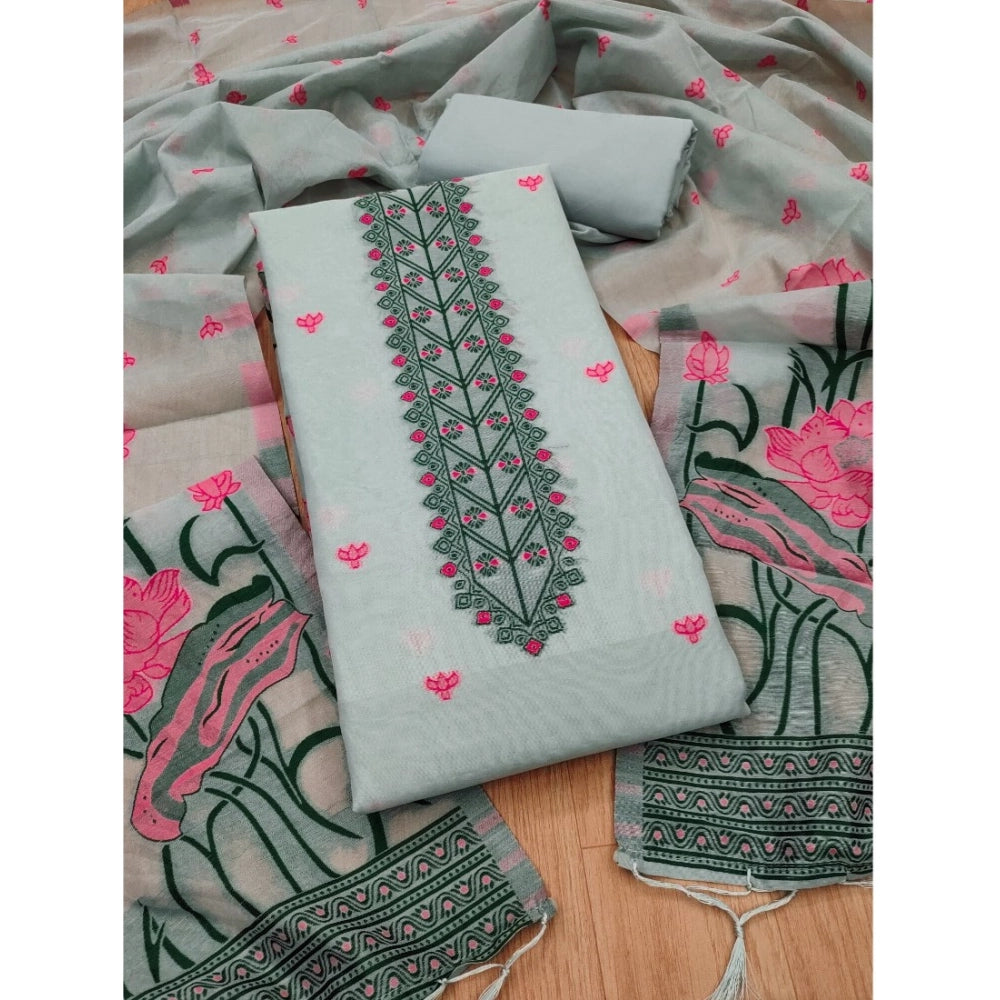 Vaystra Banarasi Silk Printed Unstitched Salwar Suit Material With Dupatta – Grey