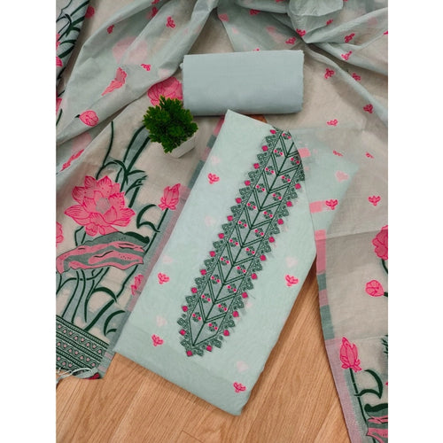 Vaystra Banarasi Silk Printed Unstitched Salwar Suit Material With Dupatta – Grey