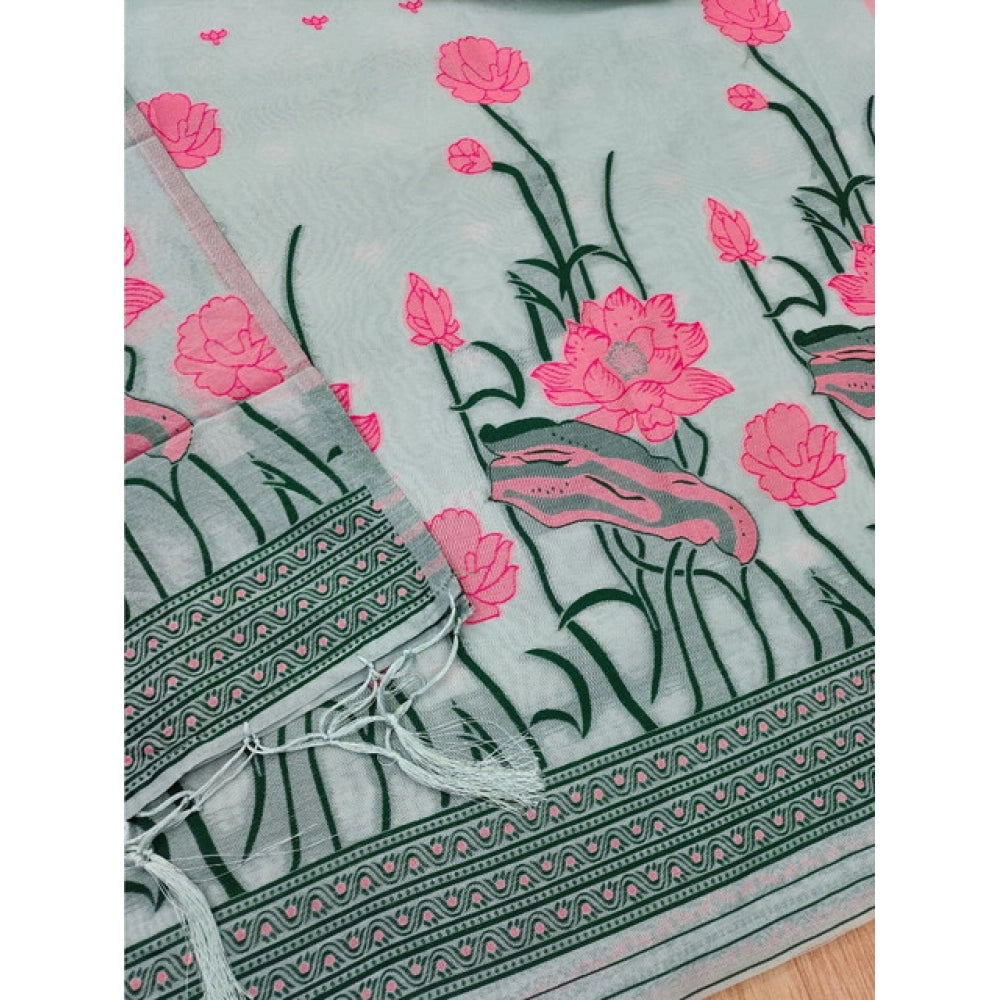 Vaystra Banarasi Silk Printed Unstitched Salwar Suit Material With Dupatta – Grey