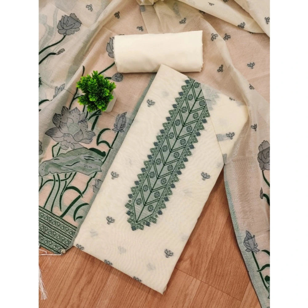 Vaystra Banarasi Silk Printed Unstitched Salwar Suit Material With Dupatta – Off