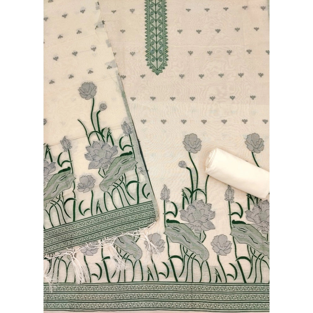 Vaystra Banarasi Silk Printed Unstitched Salwar Suit Material With Dupatta – Off