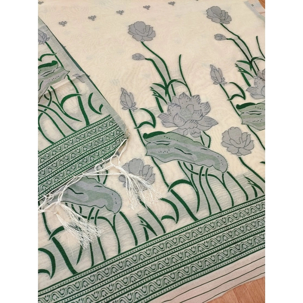 Vaystra Banarasi Silk Printed Unstitched Salwar Suit Material With Dupatta – Off