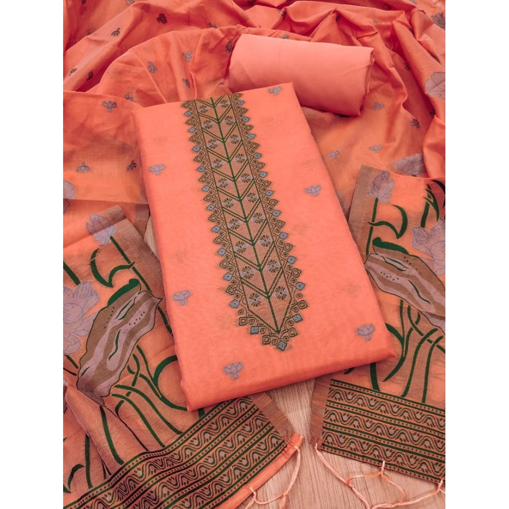 Vaystra Banarasi Silk Printed Unstitched Salwar Suit Material With Dupatta – Peach