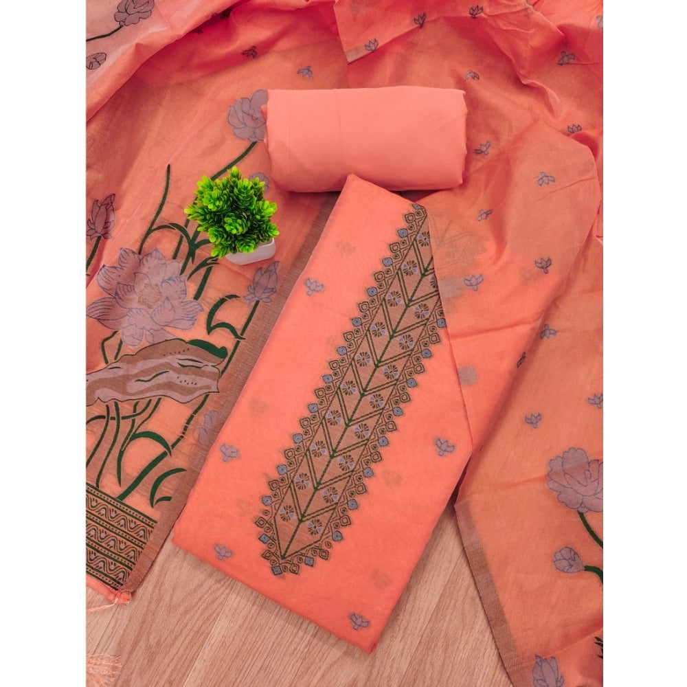 Vaystra Banarasi Silk Printed Unstitched Salwar Suit Material With Dupatta – Peach