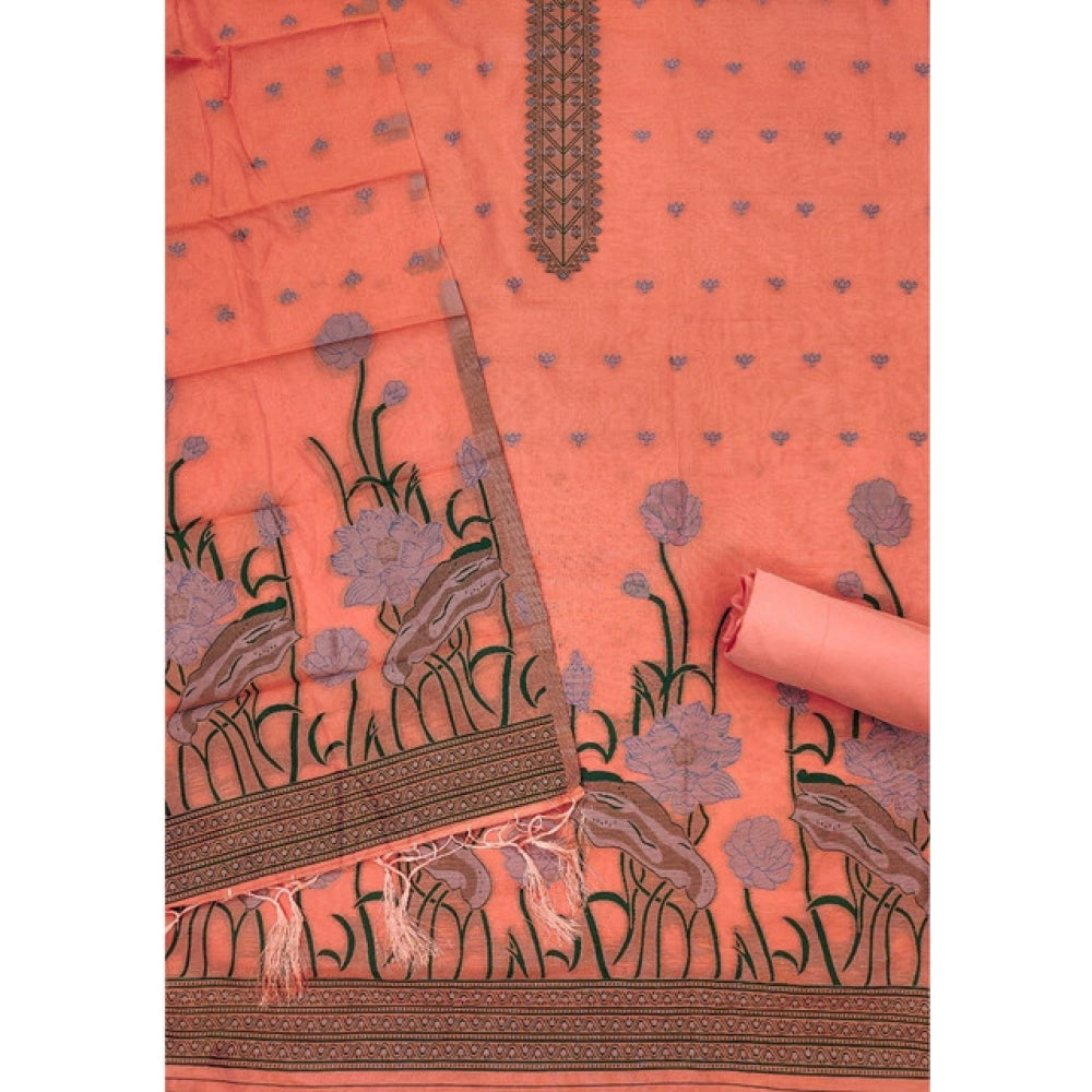 Vaystra Banarasi Silk Printed Unstitched Salwar Suit Material With Dupatta – Peach
