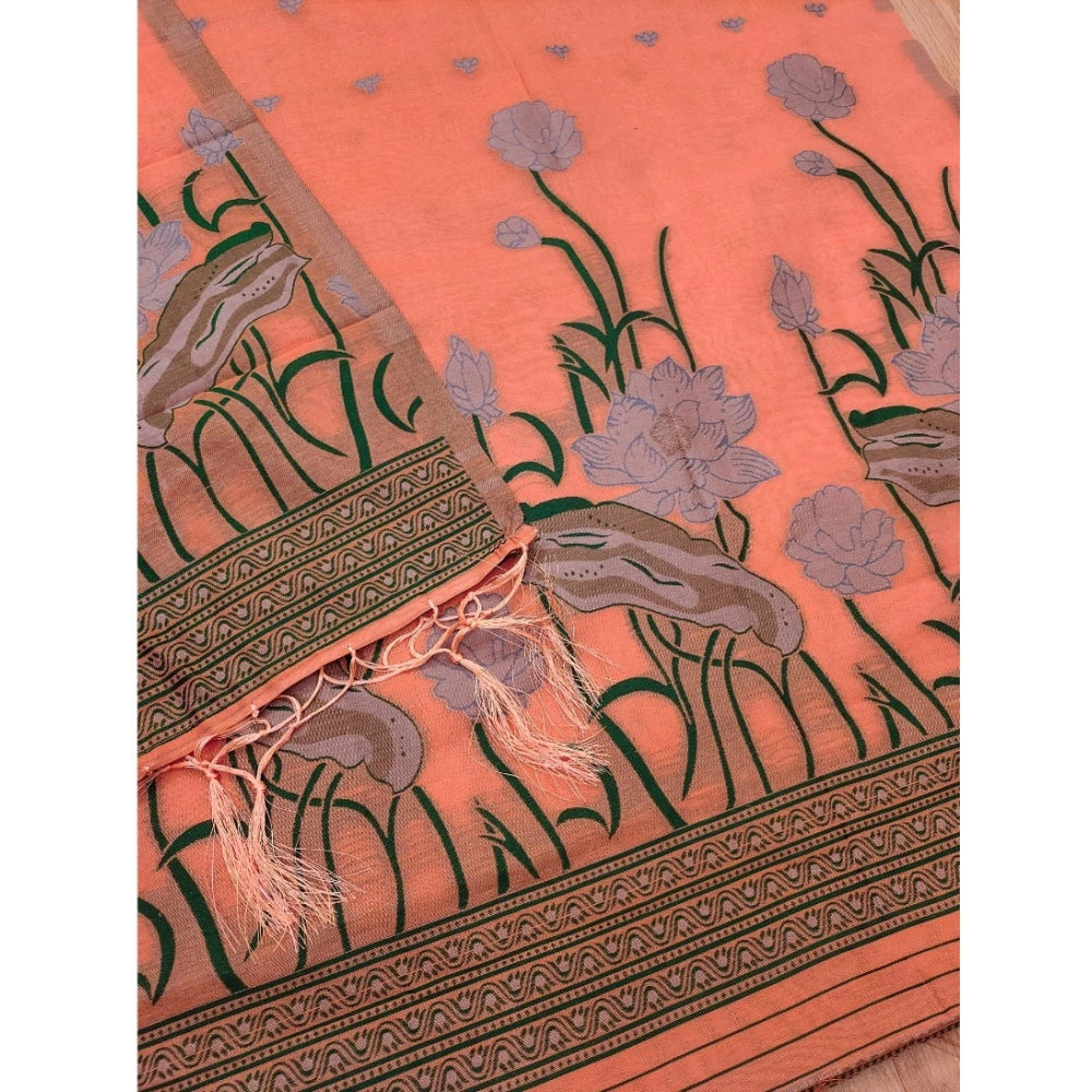 Vaystra Banarasi Silk Printed Unstitched Salwar Suit Material With Dupatta – Peach