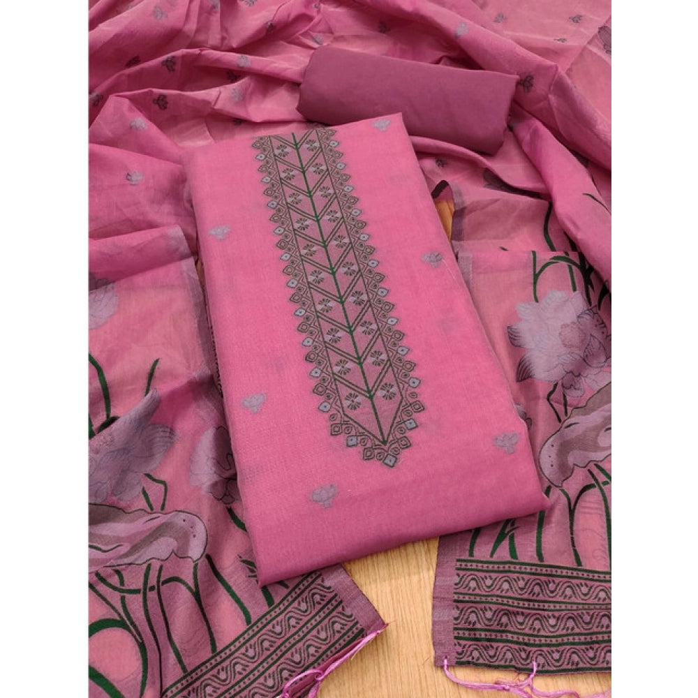 Vaystra Banarasi Silk Printed Unstitched Salwar Suit Material With Dupatta – Pink