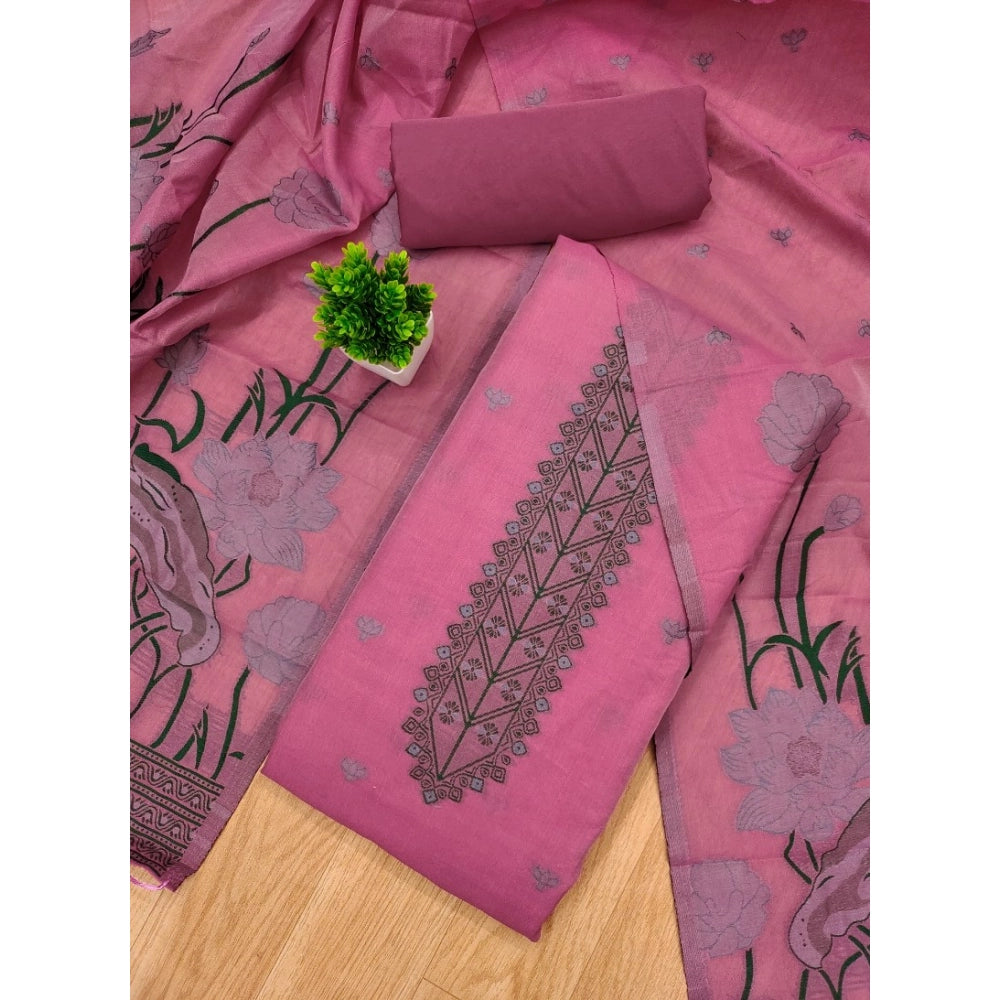 Vaystra Banarasi Silk Printed Unstitched Salwar Suit Material With Dupatta – Pink