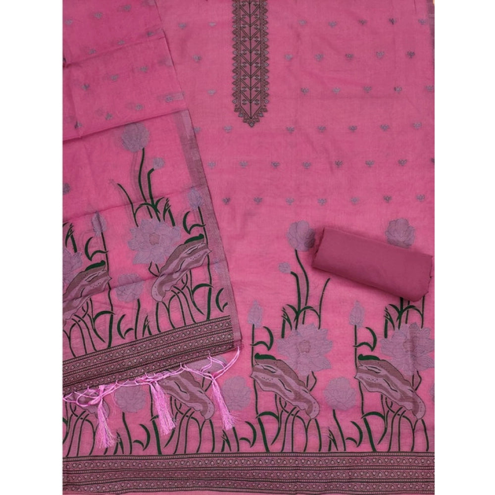 Vaystra Banarasi Silk Printed Unstitched Salwar Suit Material With Dupatta – Pink
