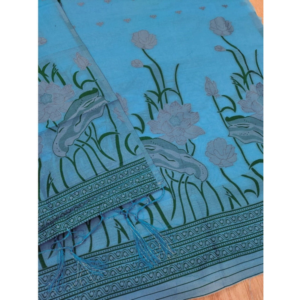 Vaystra Banarasi Silk Printed Unstitched Salwar Suit Material With Dupatta – Sky