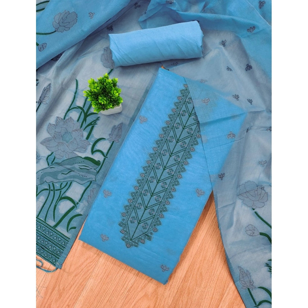 Vaystra Banarasi Silk Printed Unstitched Salwar Suit Material With Dupatta – Sky