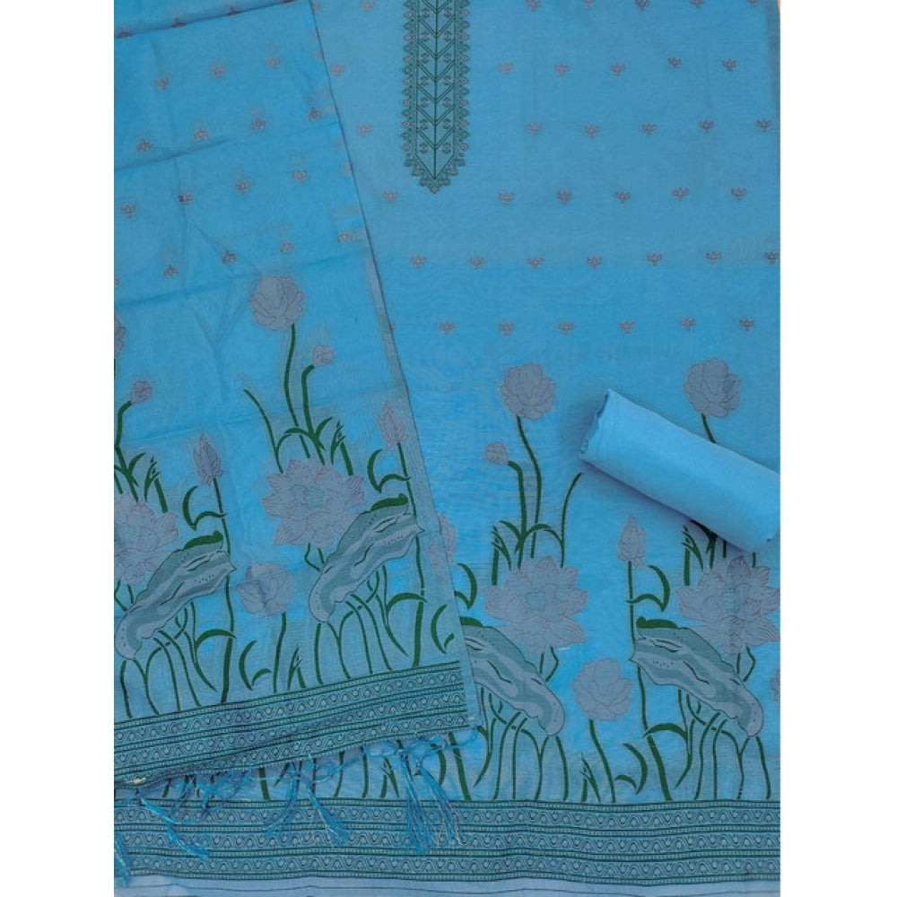 Vaystra Banarasi Silk Printed Unstitched Salwar Suit Material With Dupatta – Sky