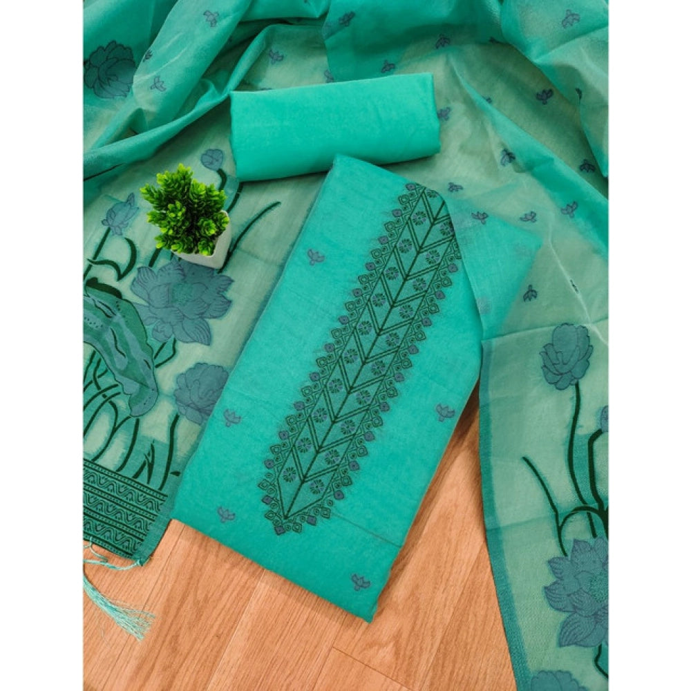 Vaystra Banarasi Silk Printed Unstitched Salwar Suit Material With Dupatta – sea Green
