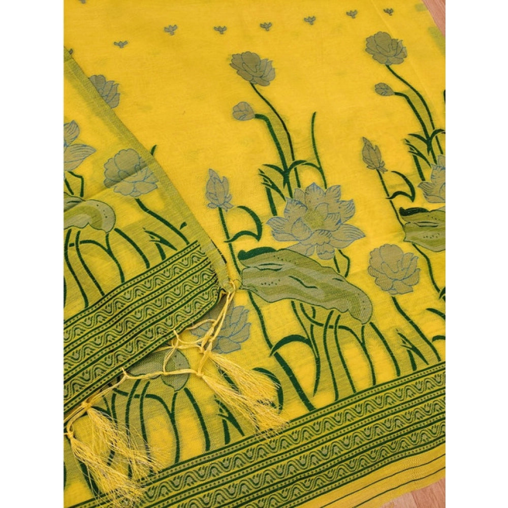 Vaystra Banarasi Silk Printed Unstitched Salwar Suit Material With Dupatta – Yellow