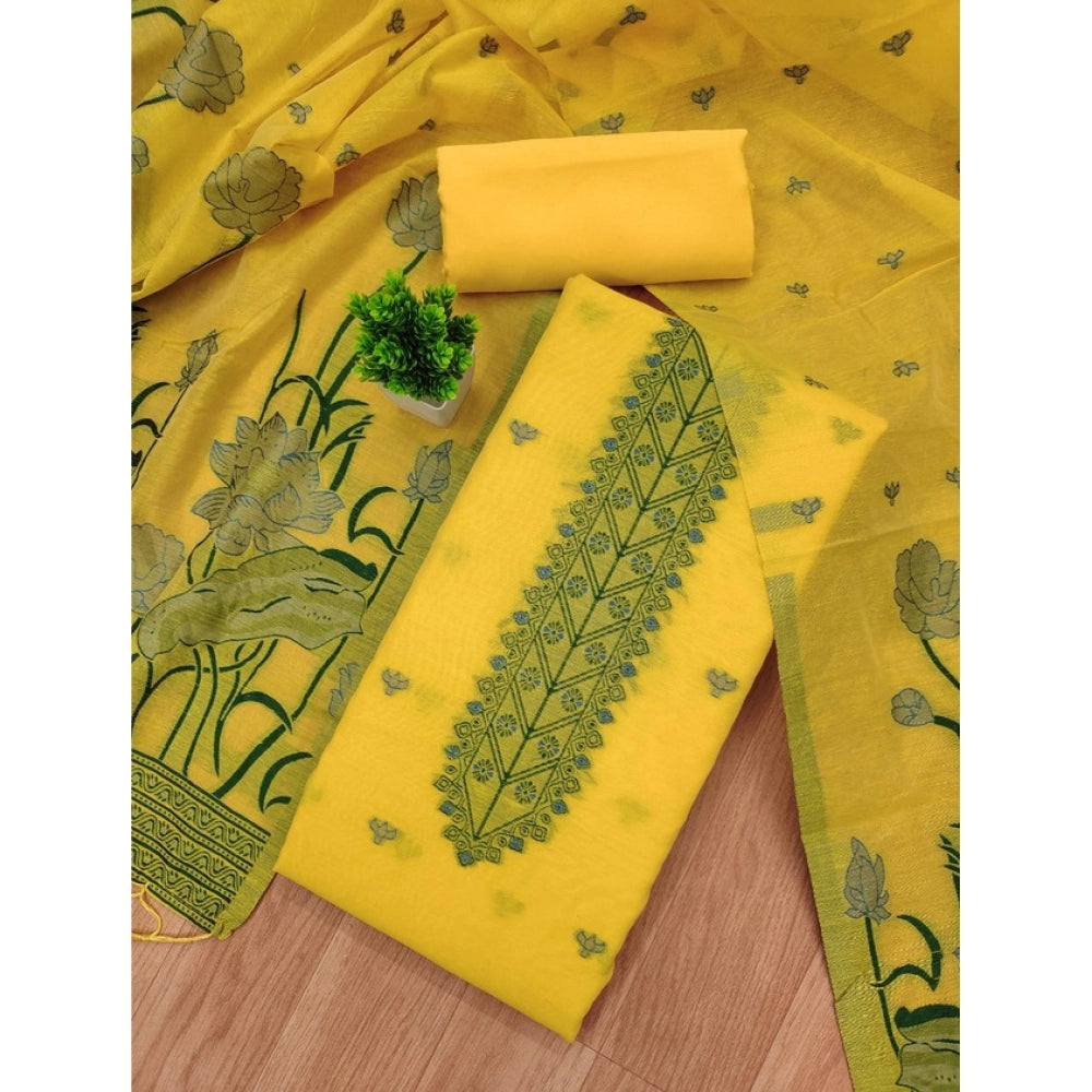 Vaystra Banarasi Silk Printed Unstitched Salwar Suit Material With Dupatta – Yellow