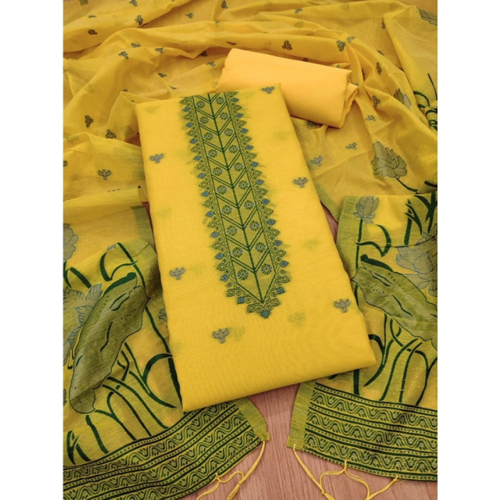 Vaystra Banarasi Silk Printed Unstitched Salwar Suit Material With Dupatta – Yellow