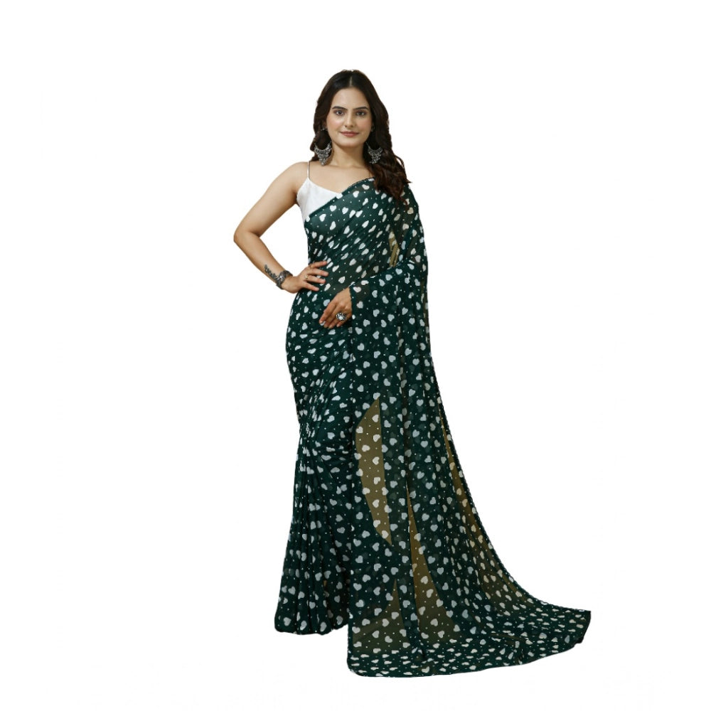 Vaystra Georgette Printed Saree With Unstitched Blouse 5.5Mtr – Green
