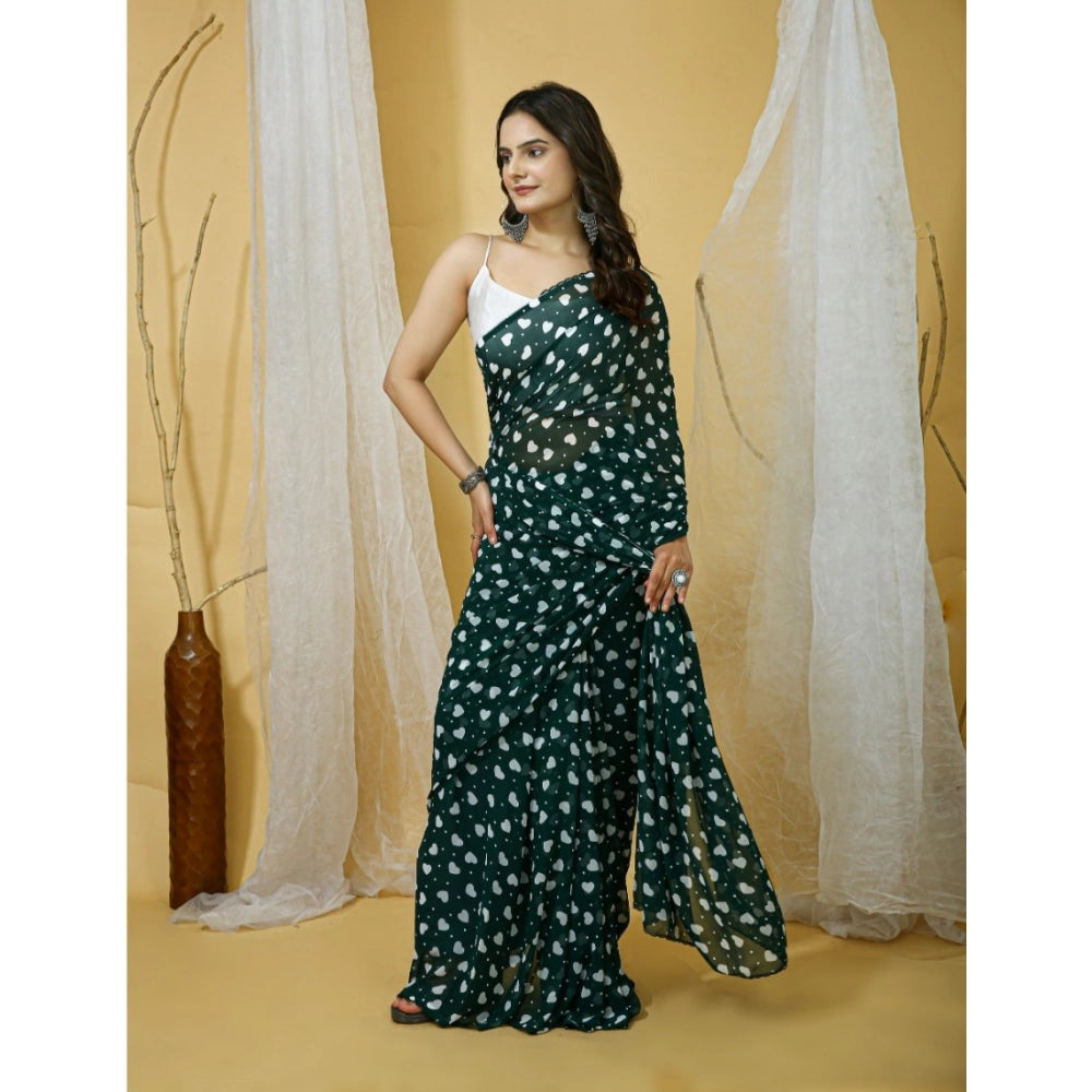 Vaystra Georgette Printed Saree With Unstitched Blouse 5.5Mtr – Green