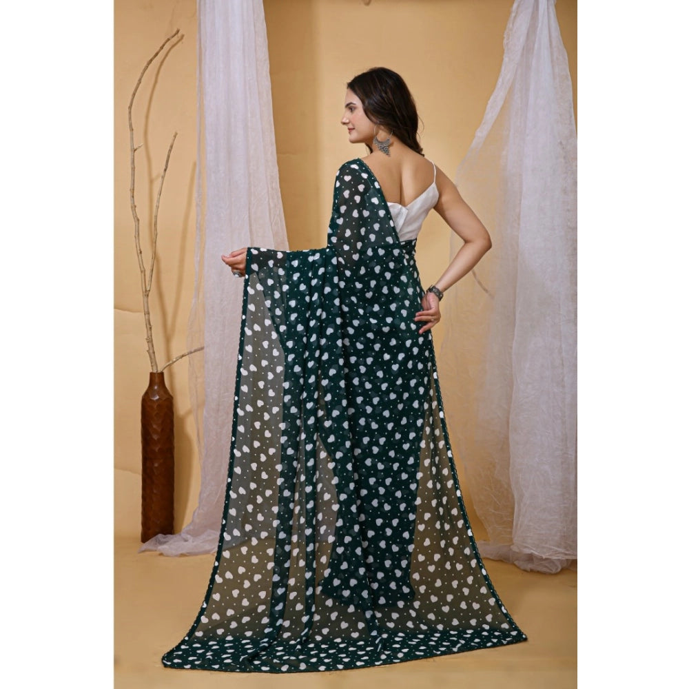 Vaystra Georgette Printed Saree With Unstitched Blouse 5.5Mtr – Green
