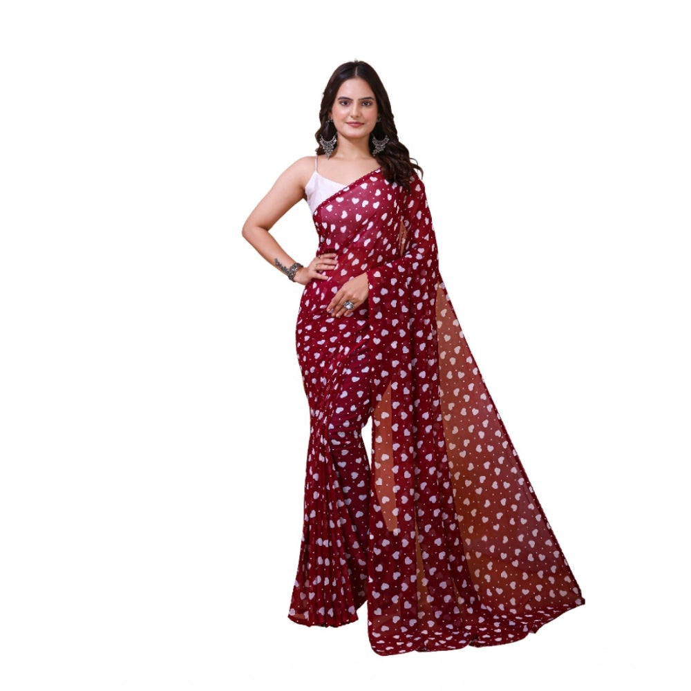Vaystra Georgette Printed Saree With Unstitched Blouse 5.5Mtr – Maroon