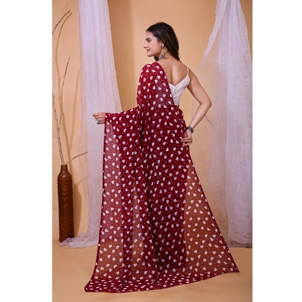 Vaystra Georgette Printed Saree With Unstitched Blouse 5.5Mtr – Maroon