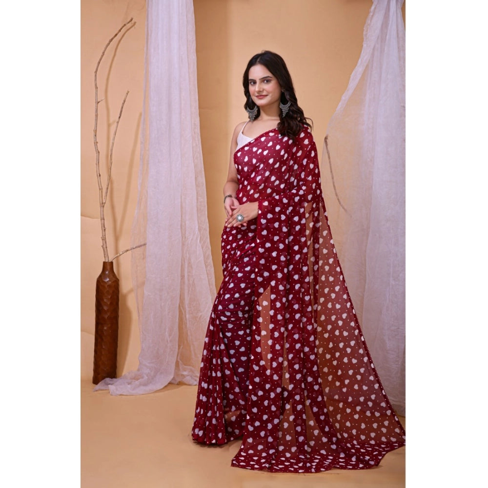 Vaystra Georgette Printed Saree With Unstitched Blouse 5.5Mtr – Maroon