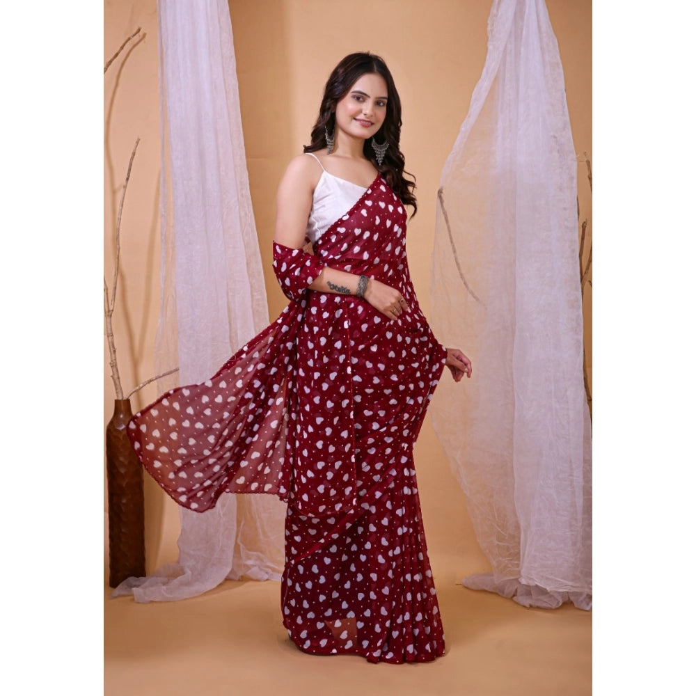 Vaystra Georgette Printed Saree With Unstitched Blouse 5.5Mtr – Maroon