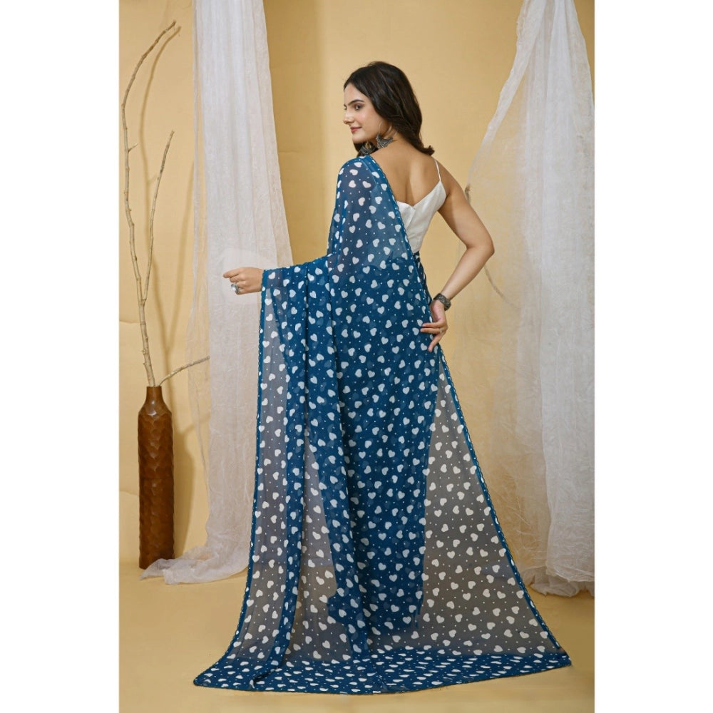 Vaystra Georgette Printed Saree With Unstitched Blouse 5.5Mtr – Blue