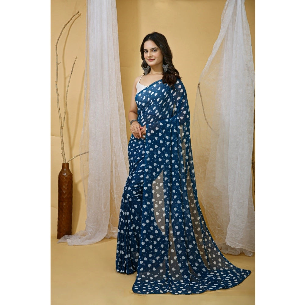Vaystra Georgette Printed Saree With Unstitched Blouse 5.5Mtr – Blue