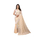 Vaystra Georgette Printed Saree With Unstitched Blouse 5.5Mtr – White-Yellow