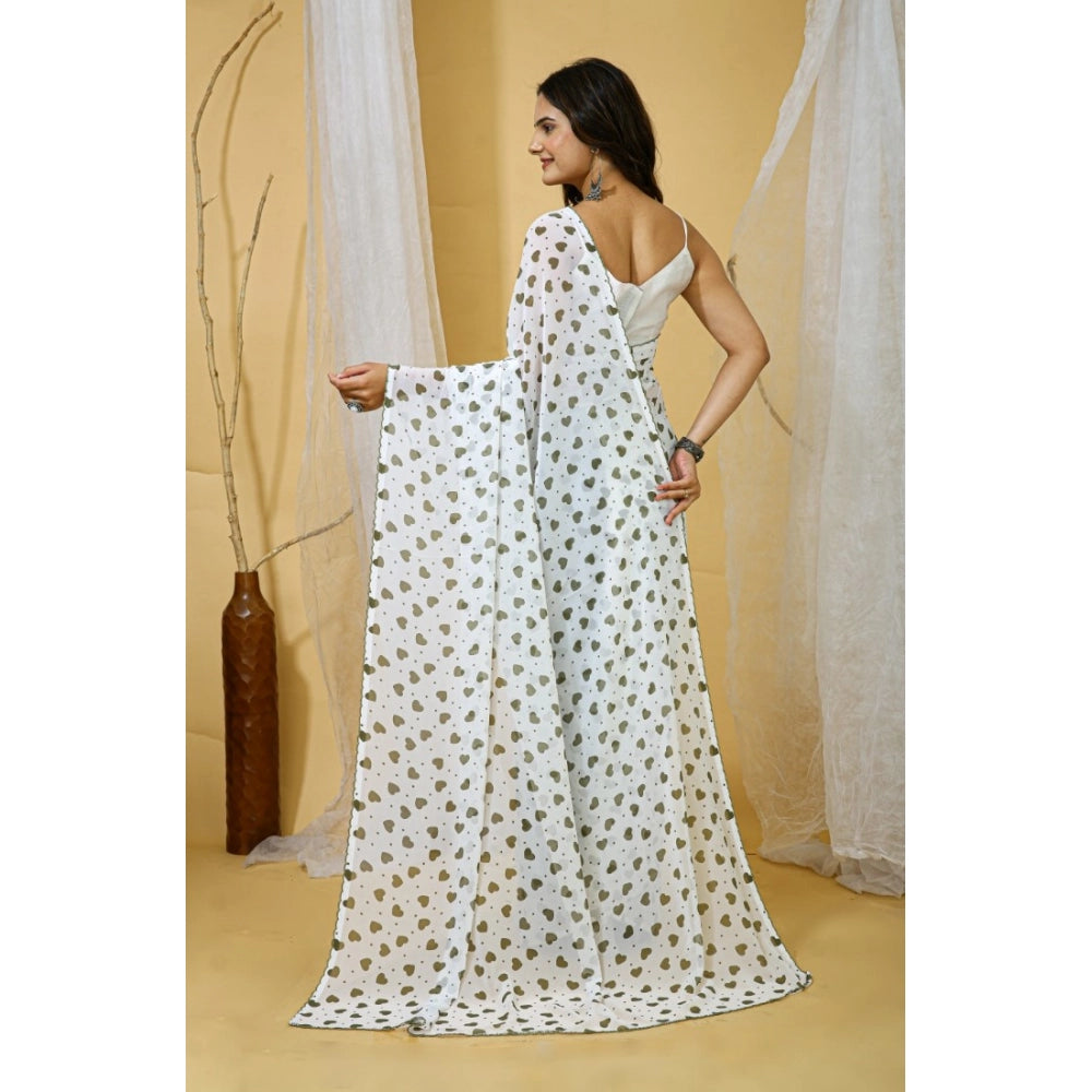 Vaystra Georgette Printed Saree With Unstitched Blouse 5.5Mtr – White-Grey