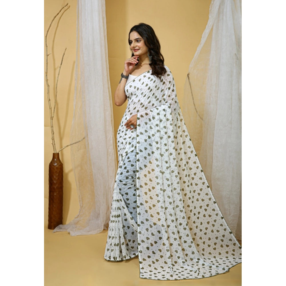 Vaystra Georgette Printed Saree With Unstitched Blouse 5.5Mtr – White-Grey