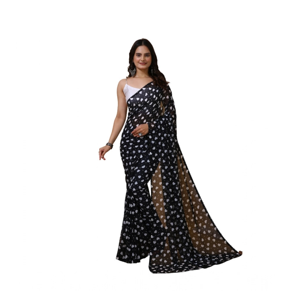 Vaystra Georgette Printed Saree With Unstitched Blouse 5.5Mtr – Black