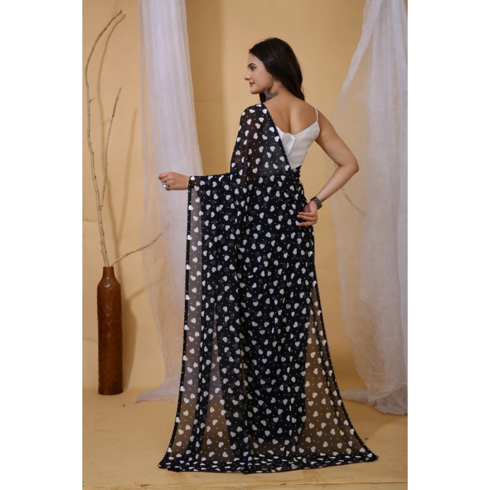 Vaystra Georgette Printed Saree With Unstitched Blouse 5.5Mtr – Black