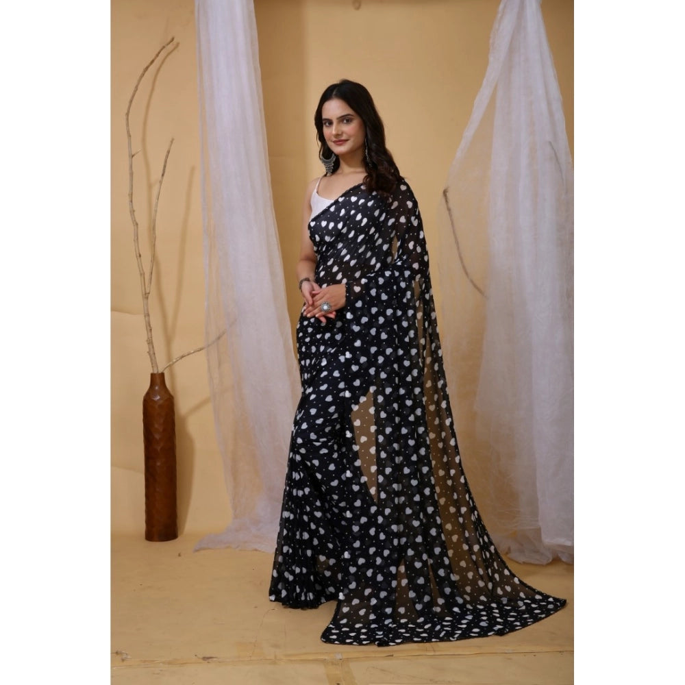 Vaystra Georgette Printed Saree With Unstitched Blouse 5.5Mtr – Black