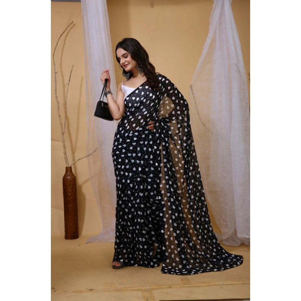 Vaystra Georgette Printed Saree With Unstitched Blouse 5.5Mtr – Black