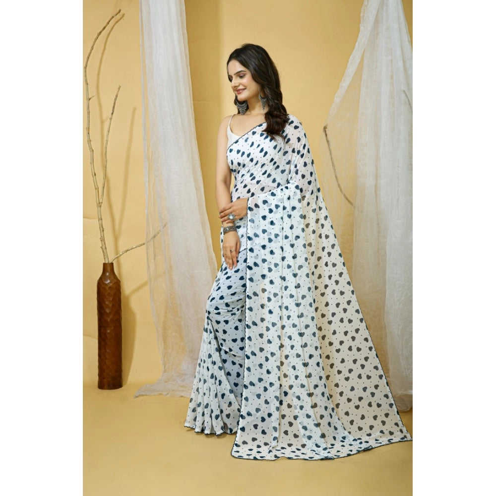 Vaystra Georgette Printed Saree With Unstitched Blouse 5.5Mtr – White