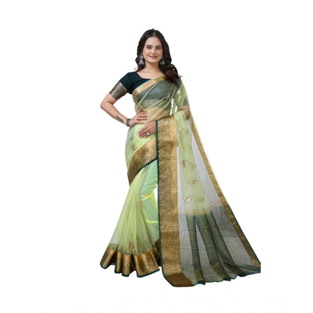 Vaystra Organza jacquard Embellished Saree With Unstitched Blouse 5.5Mtr – Light Green