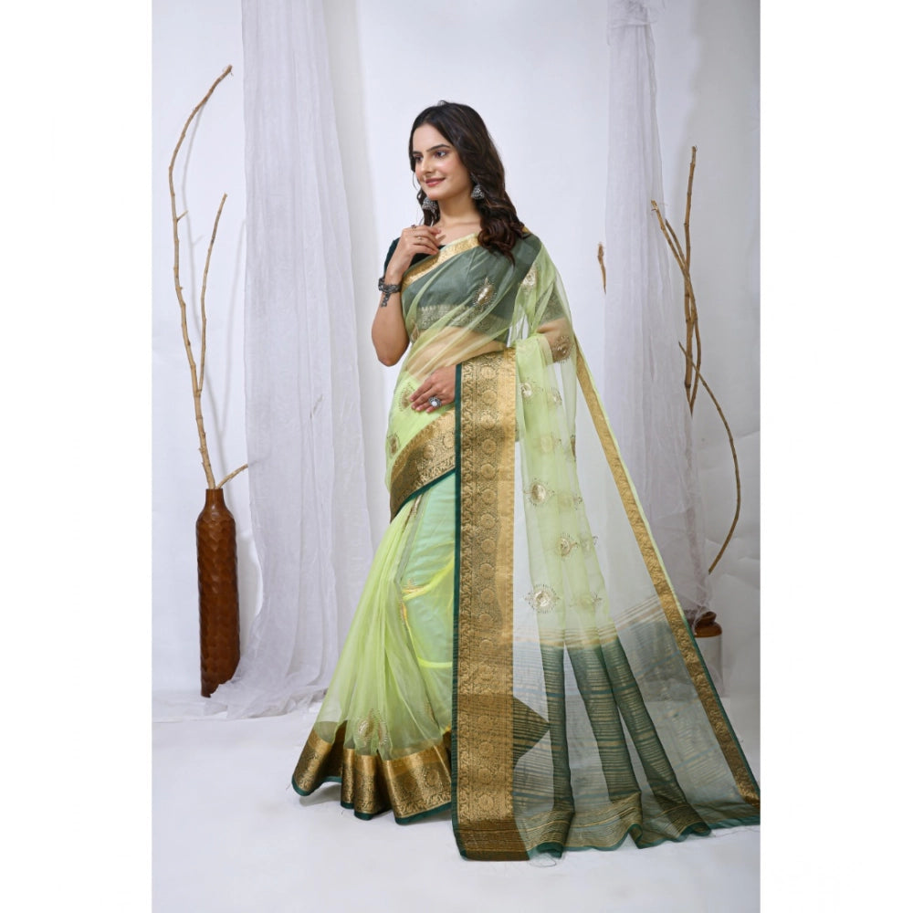 Vaystra Organza jacquard Embellished Saree With Unstitched Blouse 5.5Mtr – Light Green