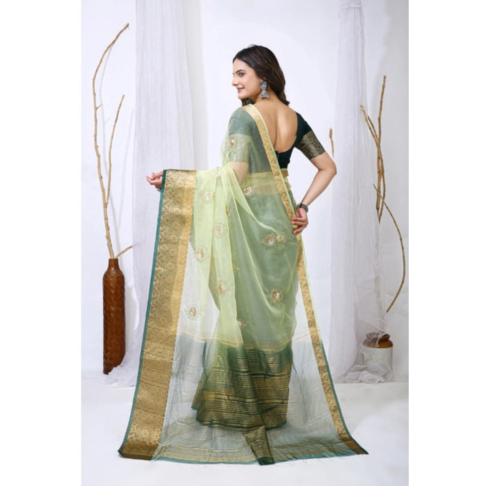 Vaystra Organza jacquard Embellished Saree With Unstitched Blouse 5.5Mtr – Light Green